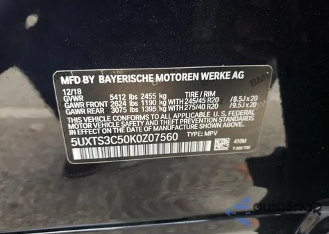 2019 BMW X3 xDrivem40I из США, поврежденный, VIN 5UXTS3C50K0Z07560